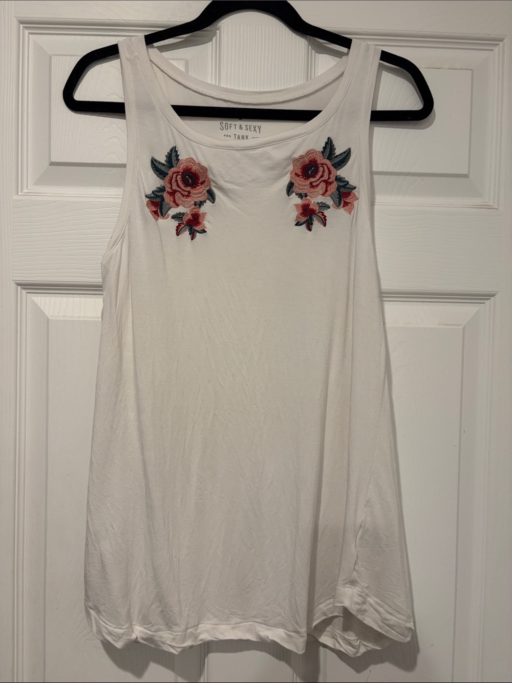 American Eagle Outfitters White Tank with Pink Rose Embroidery